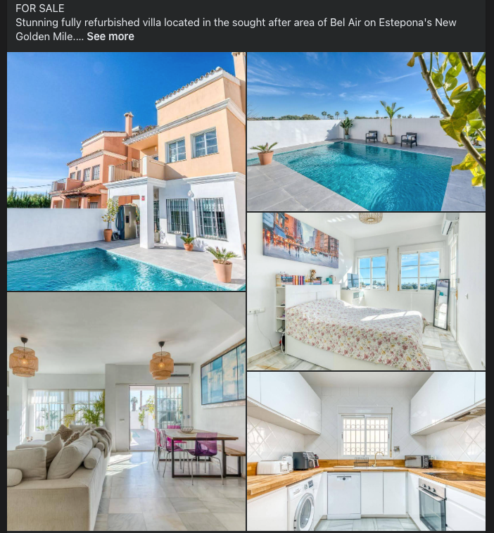 facebook screenshot villa for sale estepona bel air private pool furnished
