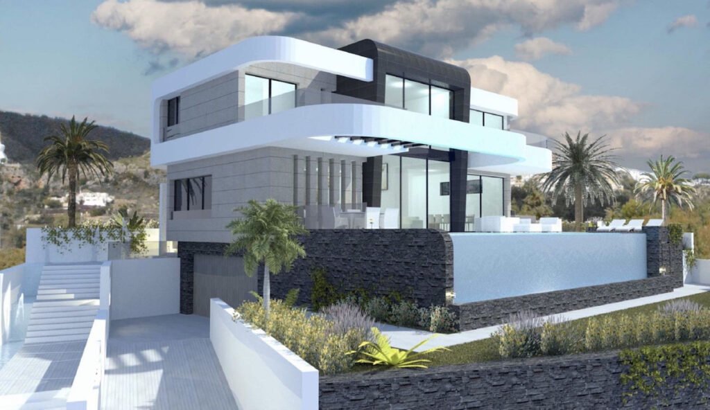 Modern new build villa in Spain with contemporary architecture and sea views